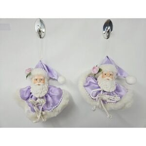Vintage Santa Head Ornament Or Shelf Sitter White  Purple w Porcelain Face Lot 2